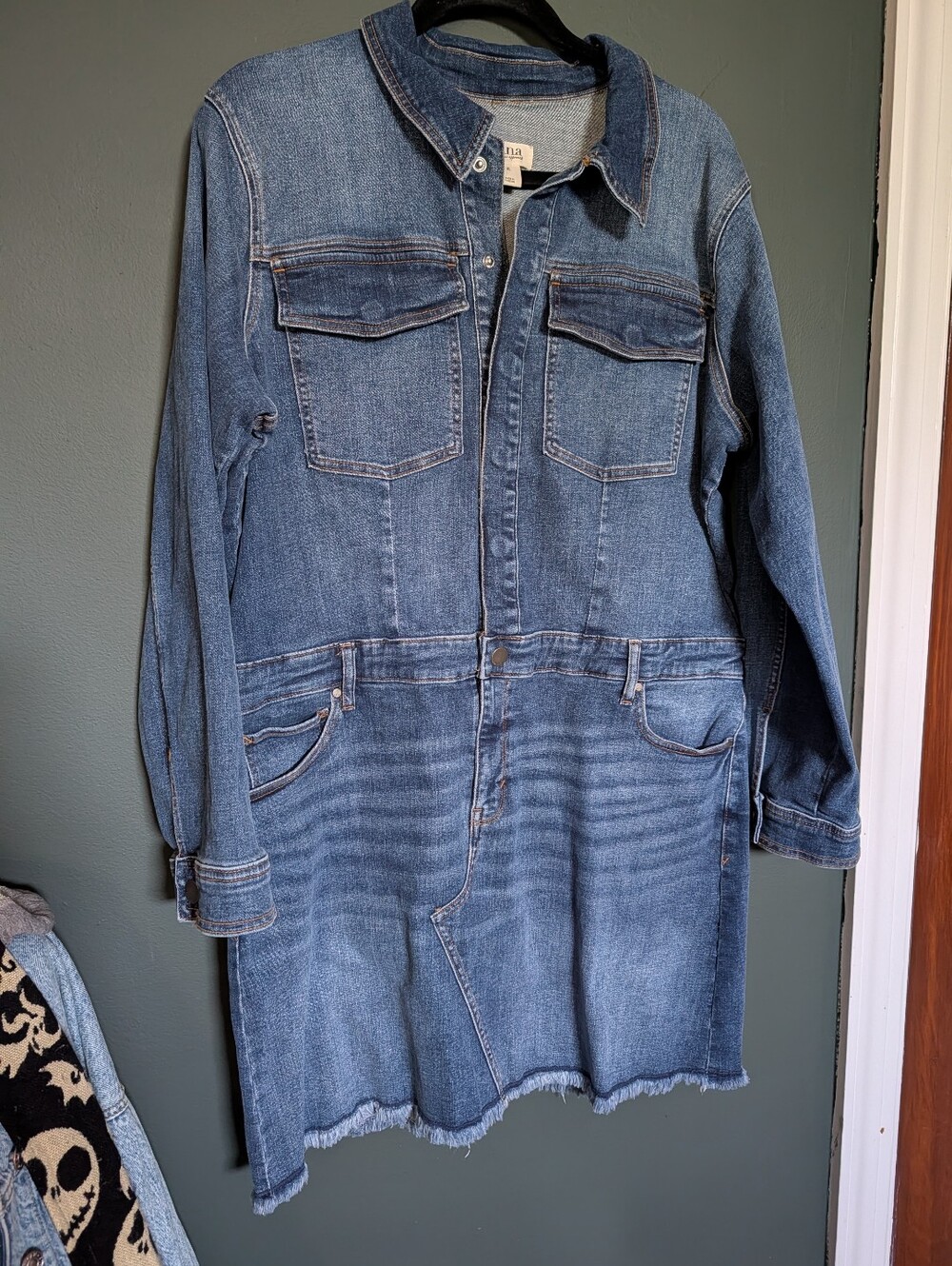 Denim Button-Front Jacket Dress in Medium Blue